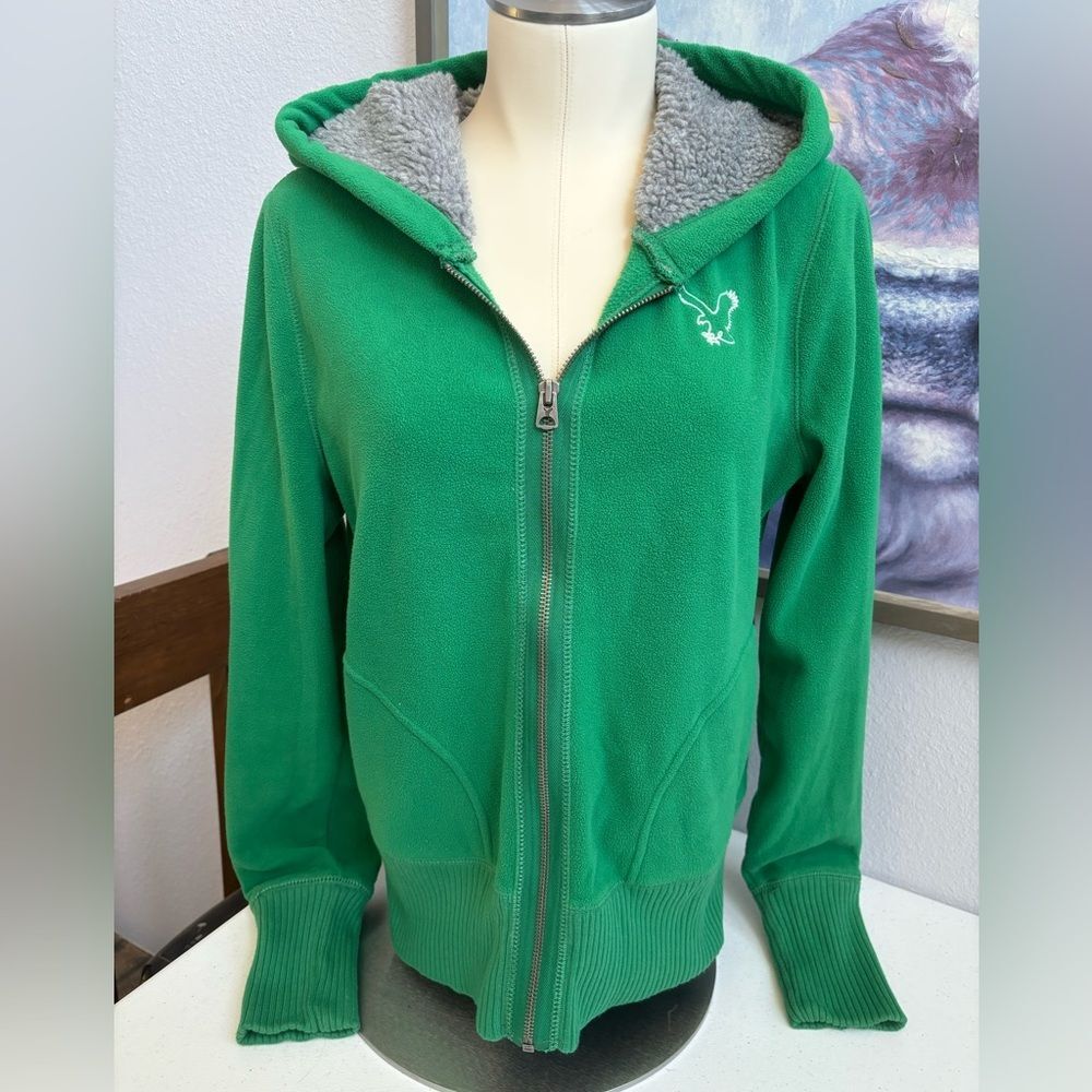 American Eagle Outfitters Juniors Large Bright Green Fleece Full Zip Hoodie‎